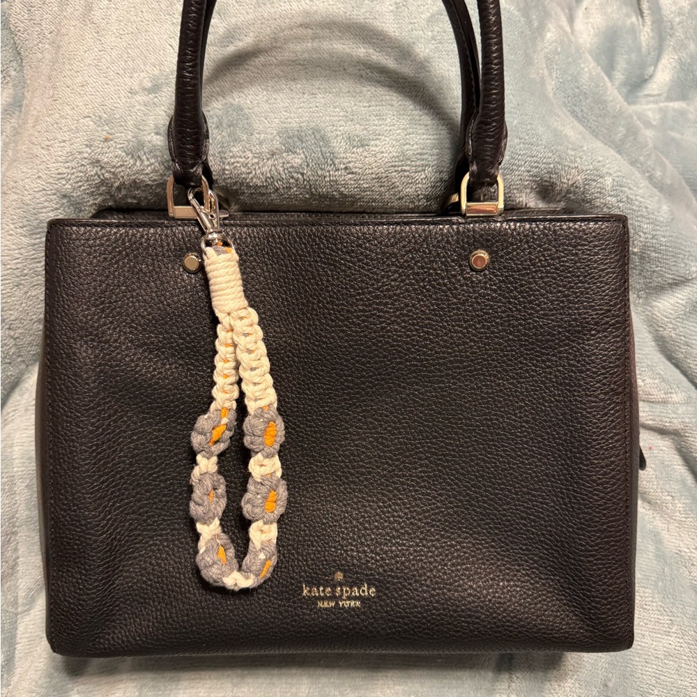 Braided Bag Charm Grey Flower Loop Design